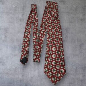 John Henry For Dillards Mens Silk Tie Burgundy‎ Geometric Medallion Pattern